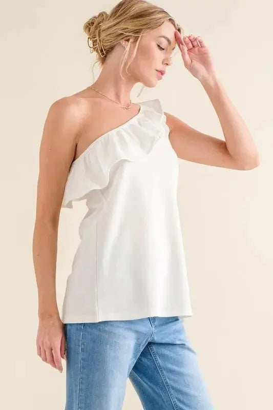 And The Why Ruffle One Shoulder Sleeveless Tank Top - Love Salve